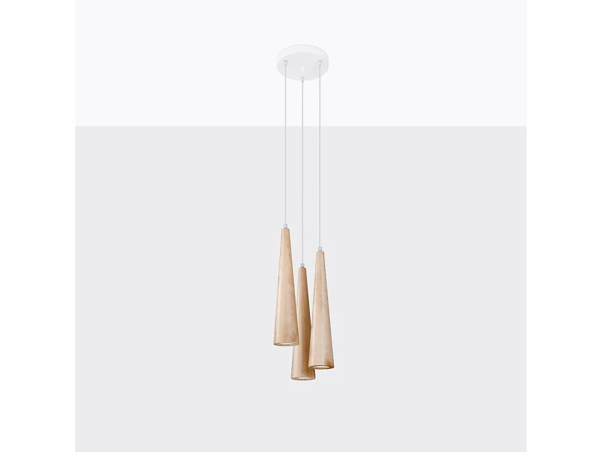 Lampes suspendues Ravo scandinave en bois - 3 sources lumineuses 4000K - L.20 x H.120 cm - bois naturel