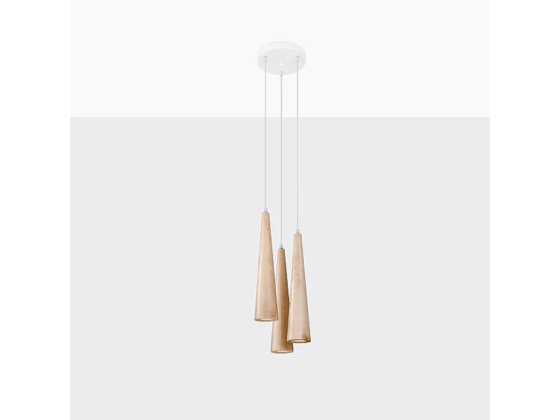 Hanglampen Ravo Scandinavisch van  - 3 lichtbronnen 4000K - L.20 x H.120 cm - natuurlijk hout