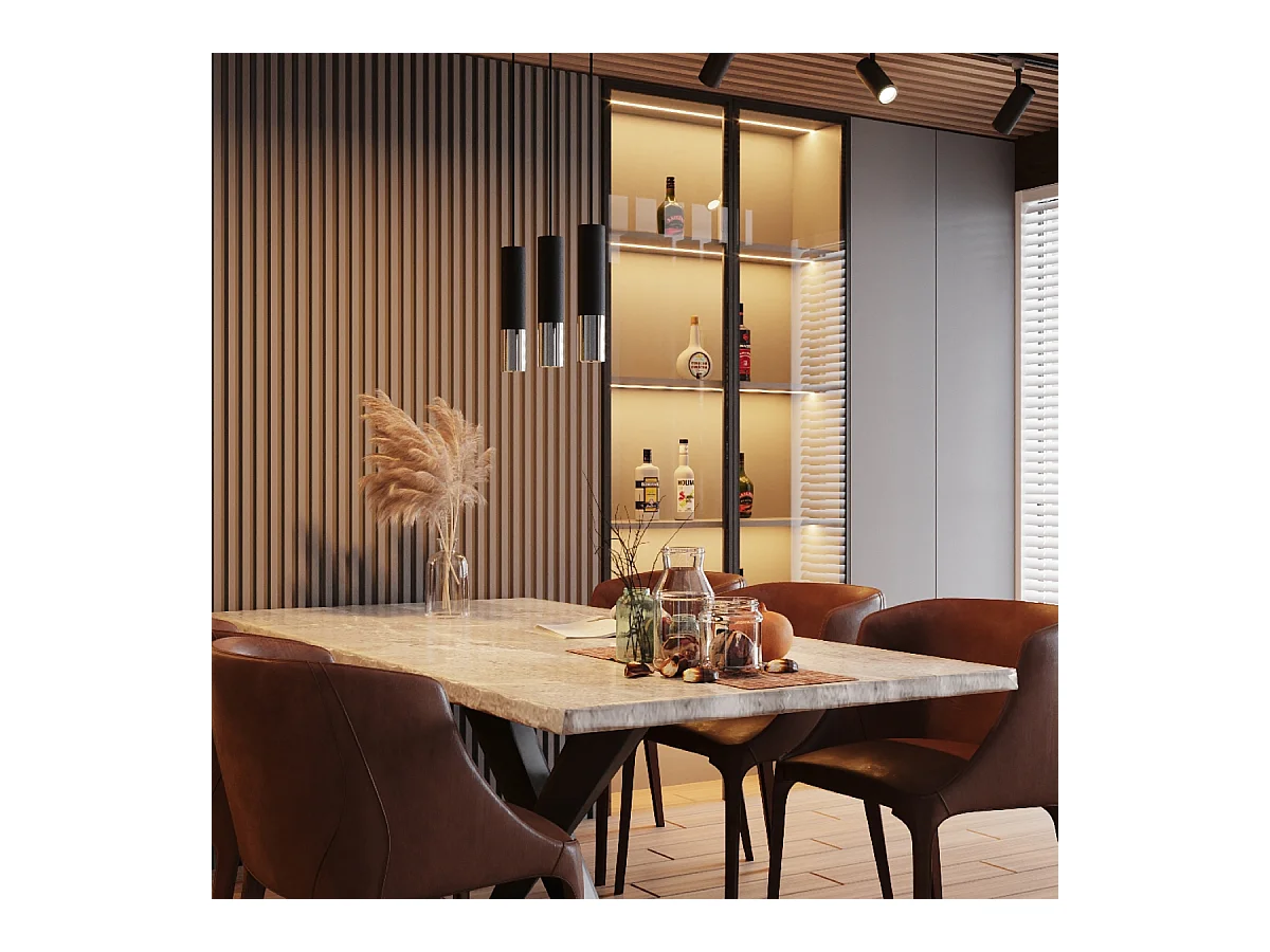 Lampes suspendues Zarpex moderne en acier - 3 sources lumineuses 4000K - L.20 x H.90 cm - noir/chromé