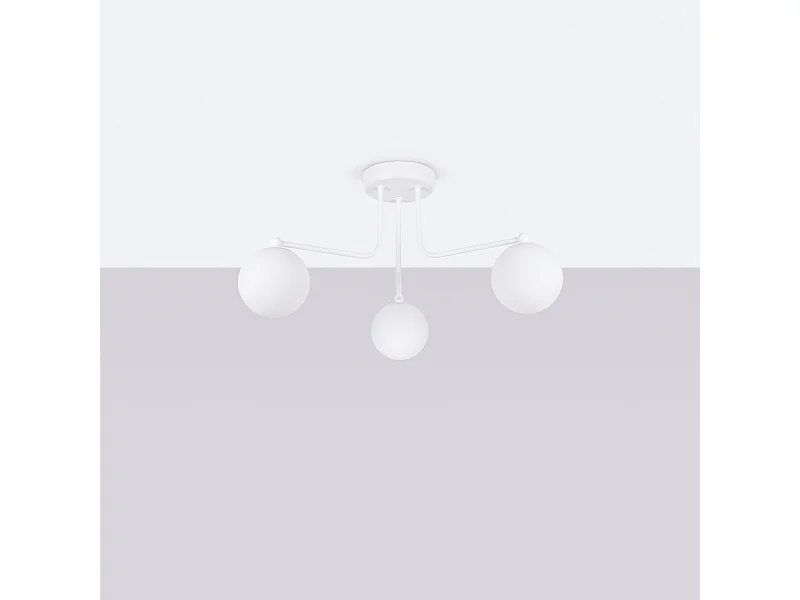 Lustre Bealy minimaliste en acier/verre - 3 sources lumineuses 4000K - L.62 x H.29 cm - blanc