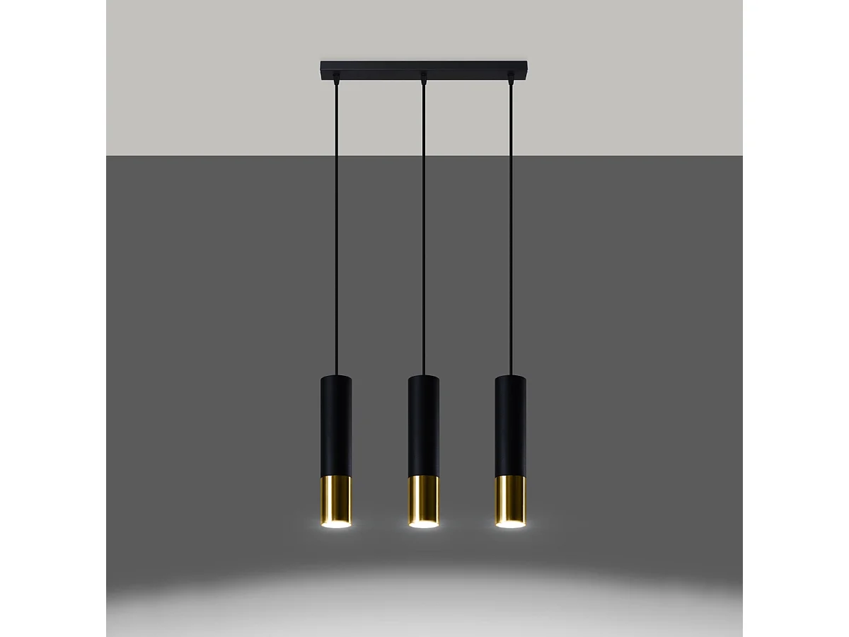 Lampes suspendues Zarpex moderne en acier - 3 sources lumineuses 4000K - L.45 x H.90 cm - or noir