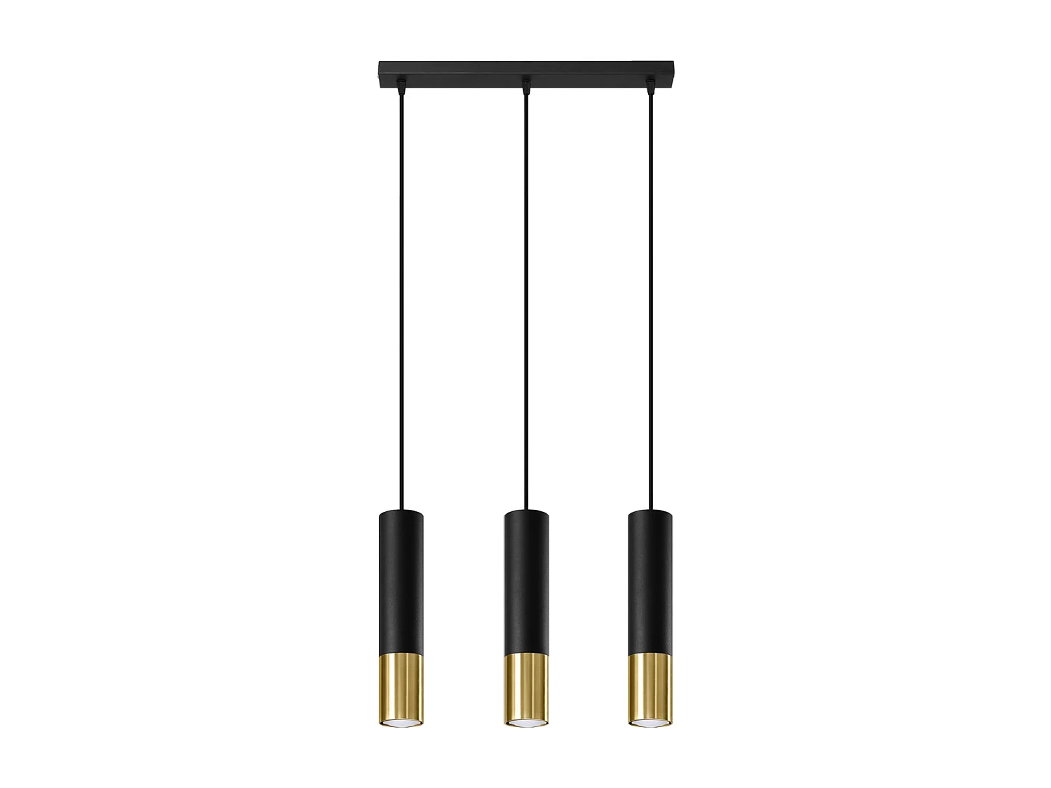Lampes suspendues Zarpex moderne en acier - 3 sources lumineuses 4000K - L.45 x H.90 cm - or noir