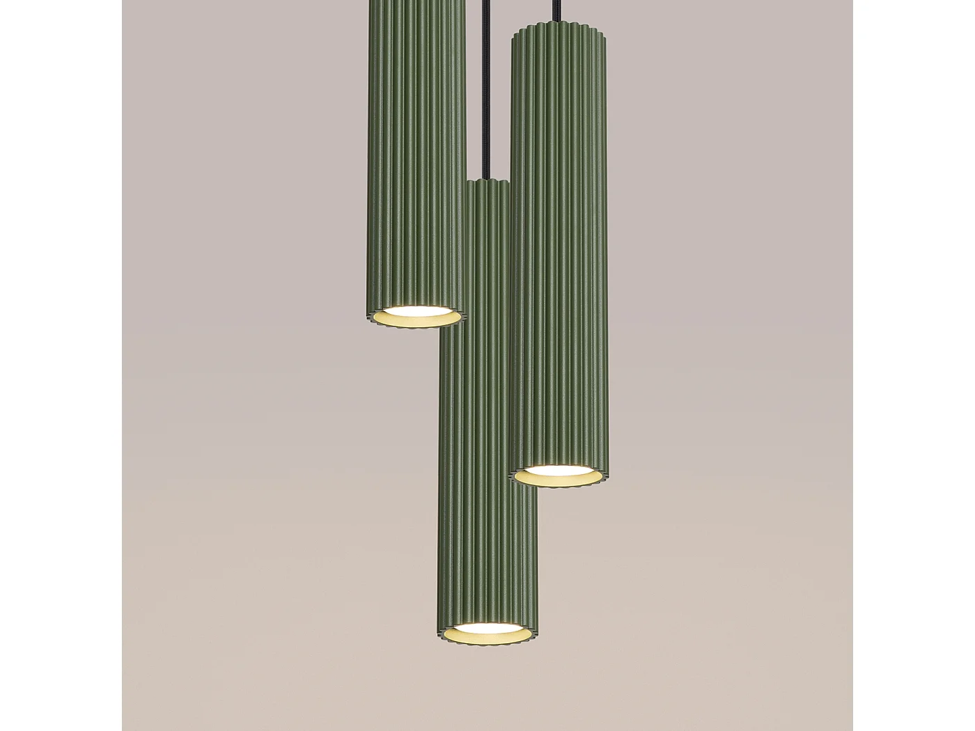 Lampa wisząca minimalistyczny Gloow, aluminium - 3 źródło światła 3000K - L.19.5 x H.108 cm - zielony oliwkowy