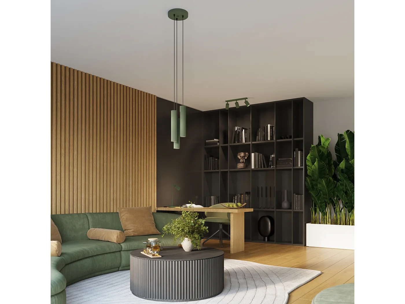 Lampa wisząca minimalistyczny Gloow, aluminium - 3 źródło światła 3000K - L.19.5 x H.108 cm - zielony oliwkowy