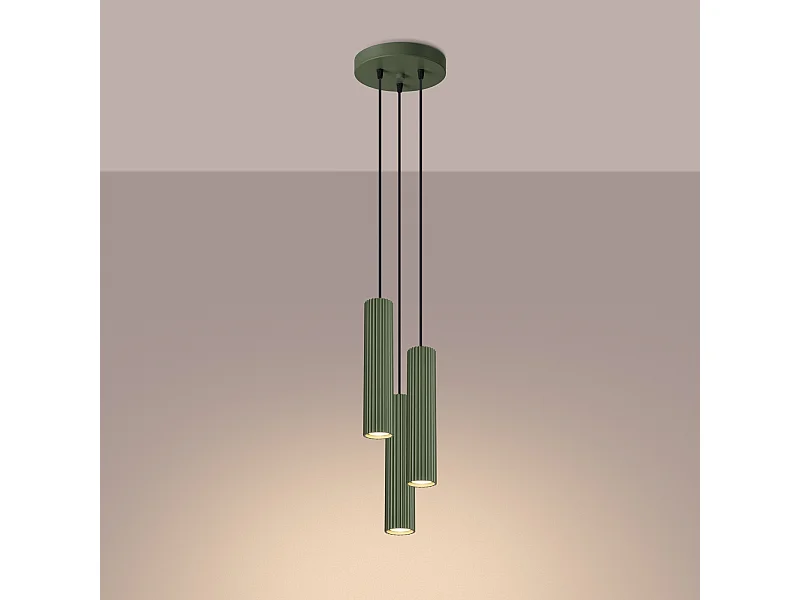 Lampa wisząca minimalistyczny Gloow, aluminium - 3 źródło światła 3000K - L.19.5 x H.108 cm - zielony oliwkowy