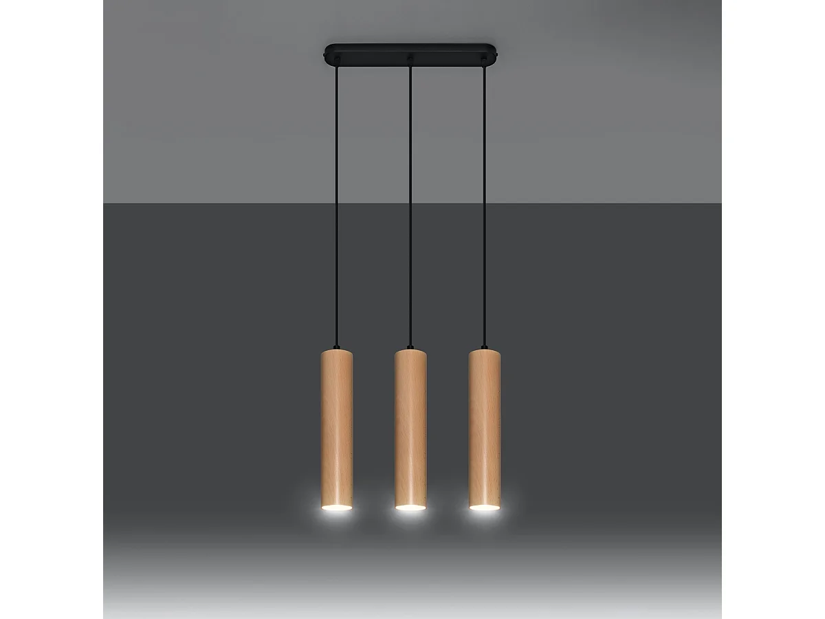 Lampes suspendues Silno scandinave en bois - 3 sources lumineuses 4000K - L.45 x H.90 cm - bois naturel