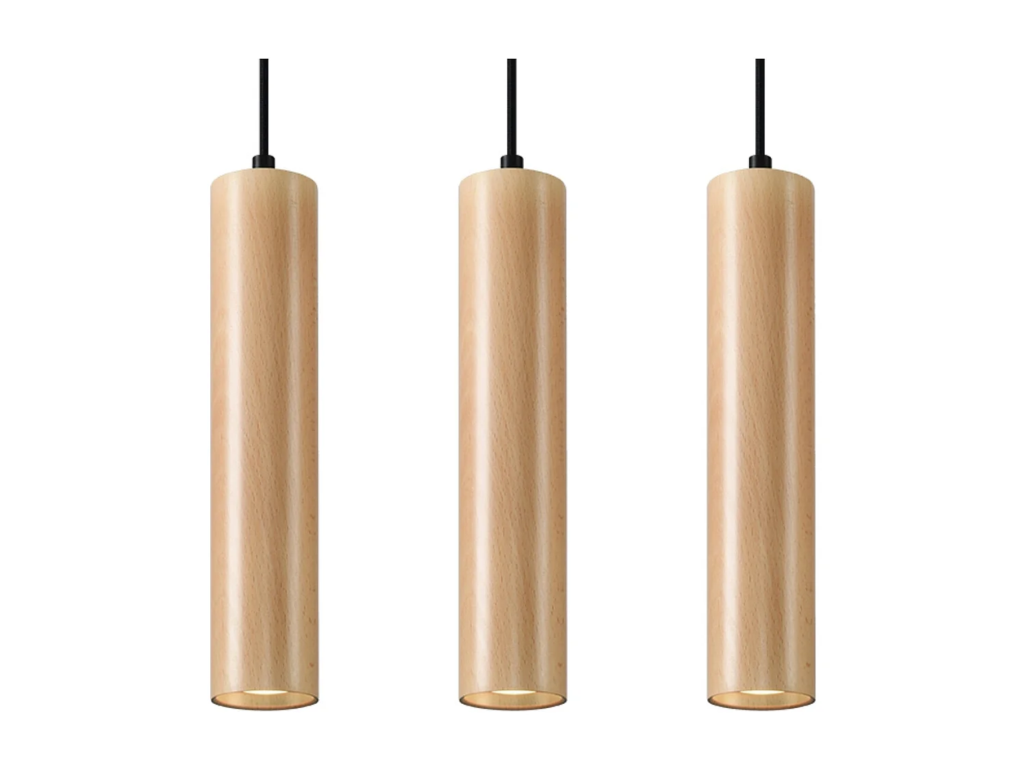 Lampes suspendues Silno scandinave en bois - 3 sources lumineuses 4000K - L.45 x H.90 cm - bois naturel