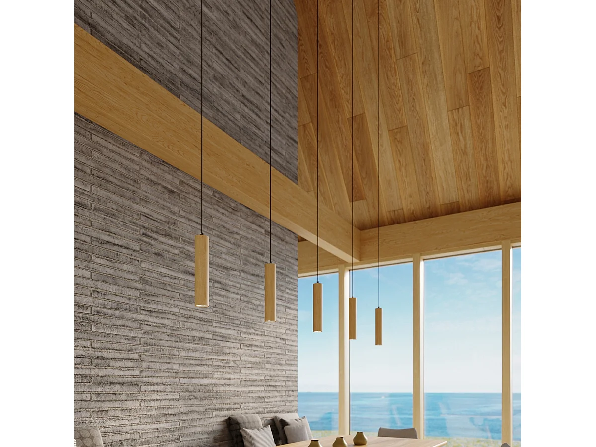 Lampes suspendues Silno scandinave en bois - 3 sources lumineuses 4000K - L.45 x H.90 cm - bois naturel