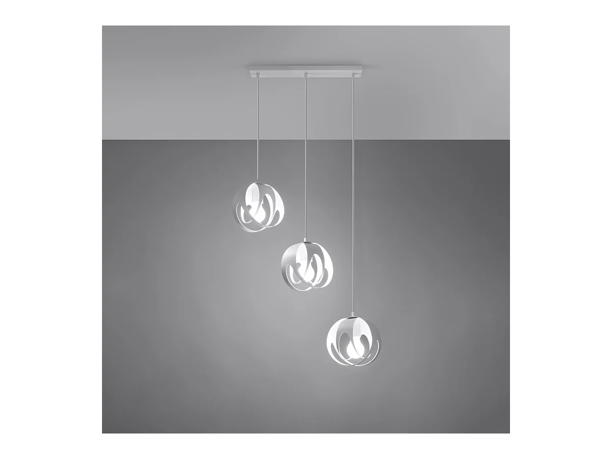 Lampade a sospensione Brive moderno di acciaio - 3 sorgenti luminose 4000K - L.50 x A.117 cm - bianco