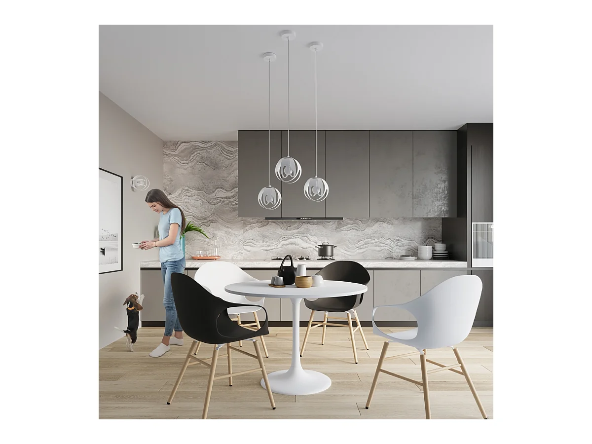 Lampade a sospensione Brive moderno di acciaio - 3 sorgenti luminose 4000K - L.50 x A.117 cm - bianco