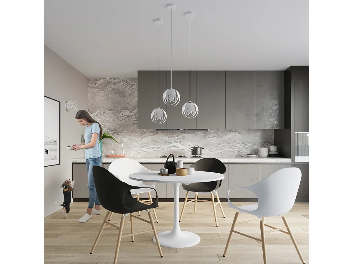 Lampes suspendues Brive moderne en acier - 3 sources lumineuses 4000K - L.50 x H.117 cm - blanc