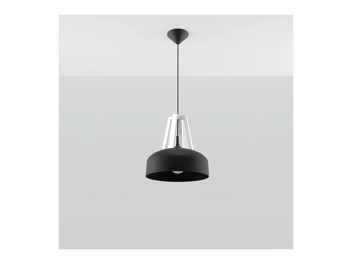 Lampy wiszące nowoczesny Solivo, stal/drewno - 1 źródło światła 4000K - L.30 x H.85 cm - czarny/biały