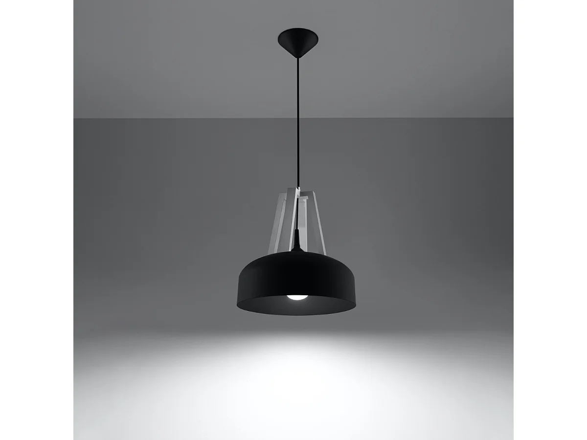 Lampes suspendues Solivo moderne en acier/bois - 1 sources lumineuses 4000K - L.30 x H.85 cm - noir blanc
