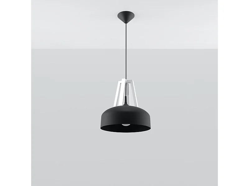 Lampes suspendues Solivo moderne en acier/bois - 1 sources lumineuses 4000K - L.30 x H.85 cm - noir blanc