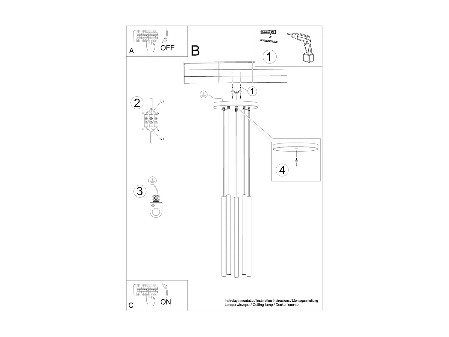 Lampes suspendues Brill moderne en acier - 5 sources lumineuses 4000K - L.25 x H.110 cm - blanc