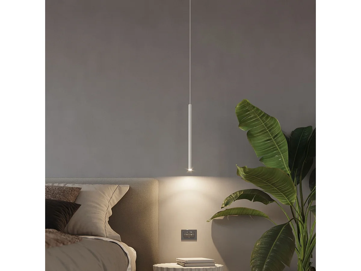Lampes suspendues Brill moderne en acier - 5 sources lumineuses 4000K - L.25 x H.110 cm - blanc