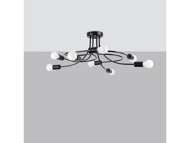 Lustres Varilex industrial, aço - 8 fontes de luz 4000K - L.58 x H.28 cm - preto