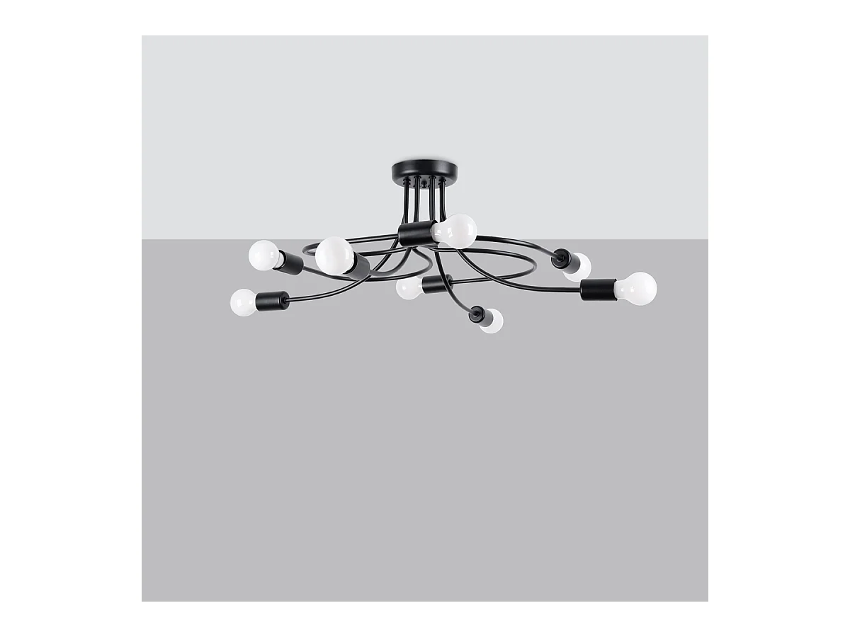 Lustres Varilex industrial, aço - 8 fontes de luz 4000K - L.58 x H.28 cm - preto