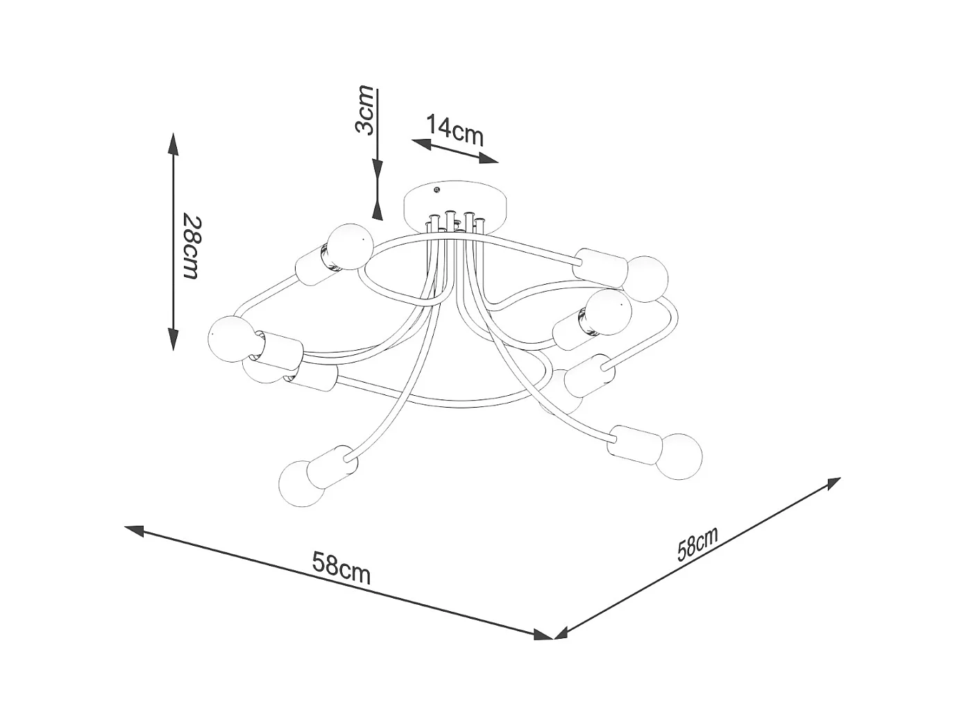 Lustres Varilex industrial, aço - 8 fontes de luz 4000K - L.58 x H.28 cm - preto