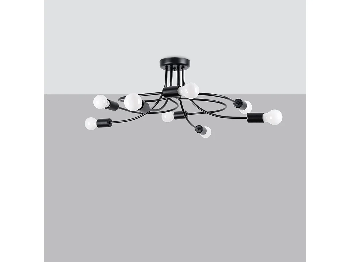 Lustres Varilex industriel en acier - 8 sources lumineuses 4000K - L.58 x H.28 cm - noir