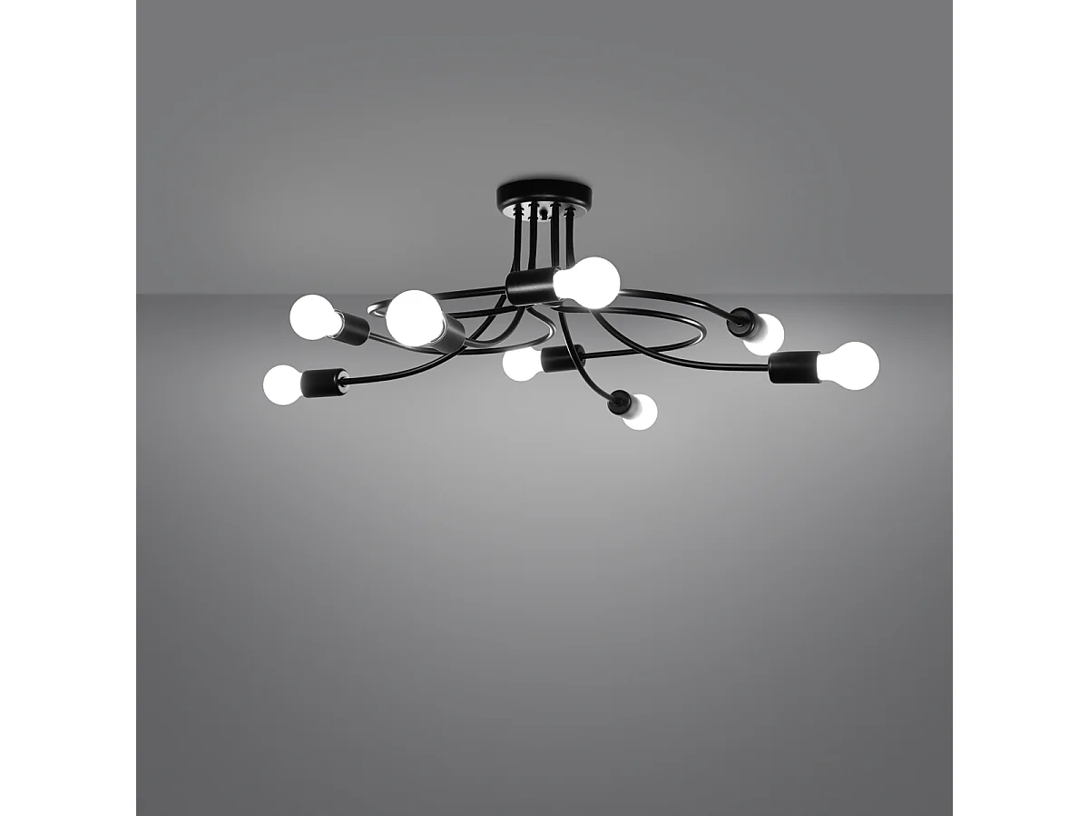 Lustres Varilex industriel en acier - 8 sources lumineuses 4000K - L.58 x H.28 cm - noir