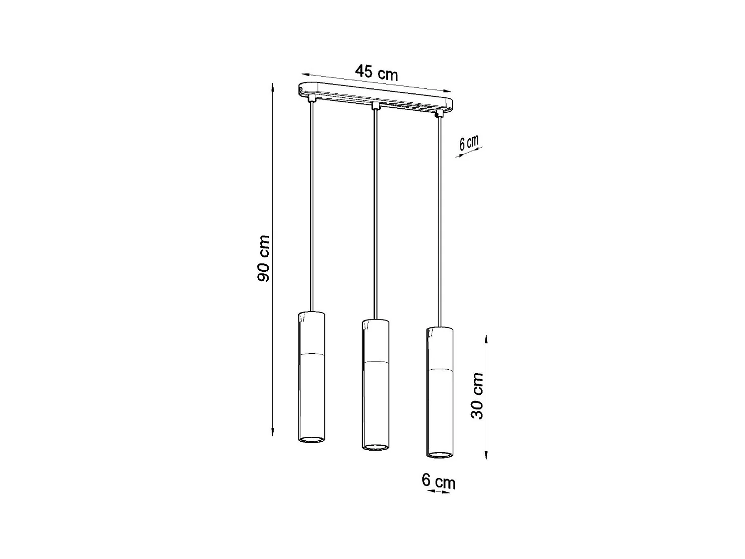 Lampes suspendues Lume moderne en acier/béton - 3 sources lumineuses 4000K - L.45 x H.90 cm - blanc/gris