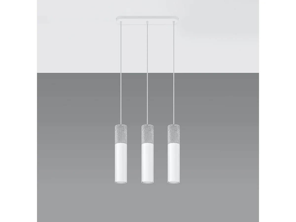 Lampes suspendues Lume moderne en acier/béton - 3 sources lumineuses 4000K - L.45 x H.90 cm - blanc/gris