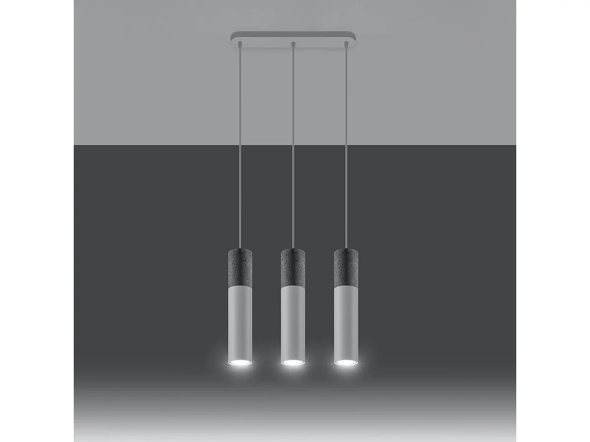 Lampes suspendues Lume moderne en acier/béton - 3 sources lumineuses 4000K - L.45 x H.90 cm - blanc/gris