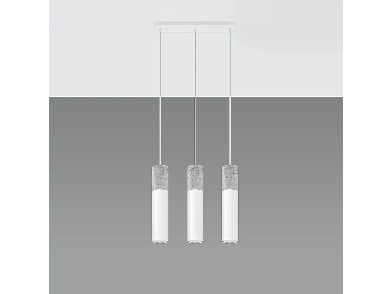 Lampes suspendues Lume moderne en acier/béton - 3 sources lumineuses 4000K - L.45 x H.90 cm - blanc/gris