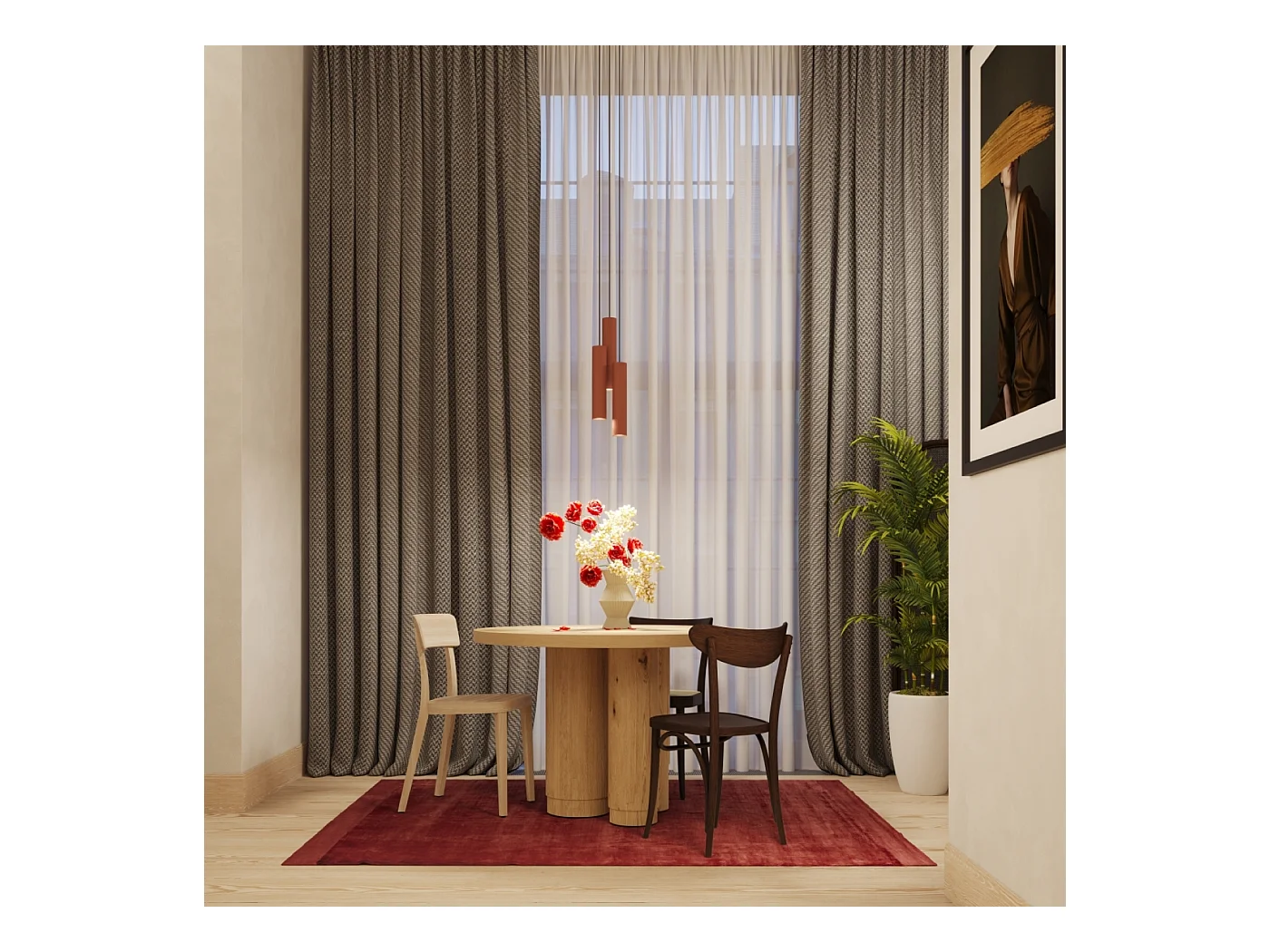 Lampa wisząca loft Toris, stal - 3 źródło światła 3000K - L.45 x H.98 cm - ochra czerwona