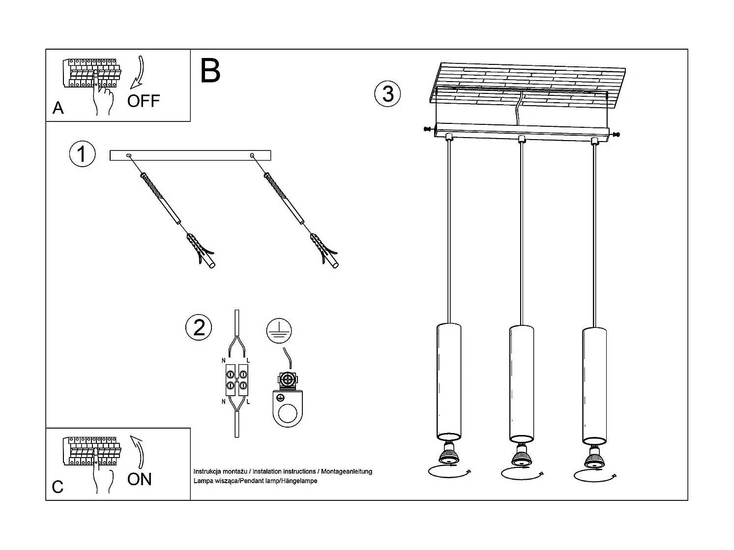 Lampe à suspension Toris grenier en acier - 3 sources lumineuses 3000K - L.45 x H.98 cm - ocre rouge