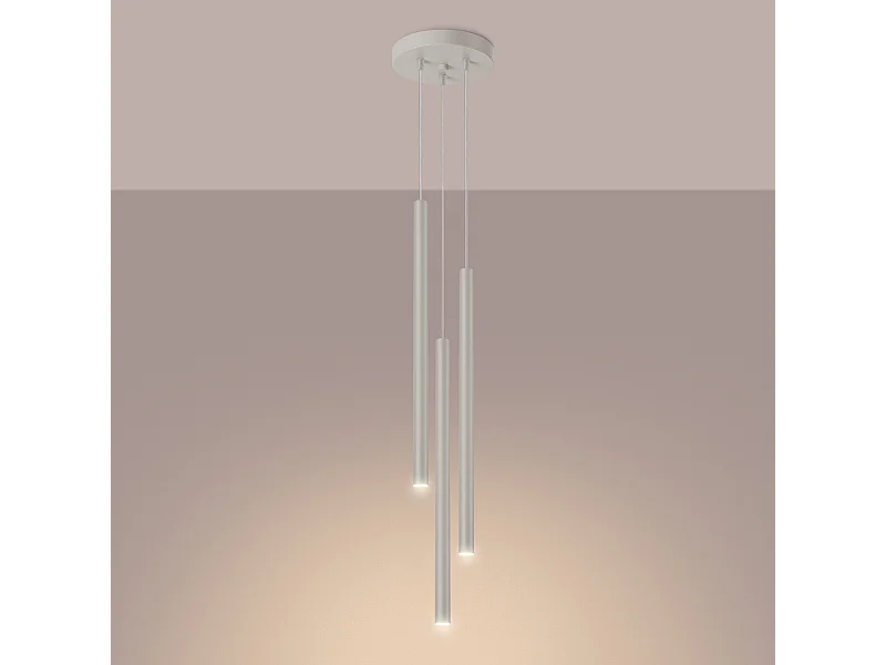 Lampe à suspension Brill moderne en acier - 3 sources lumineuses 3000K - L.19,5 x H.104 cm - beige