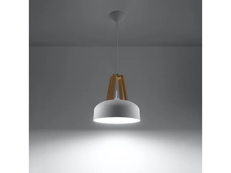 Lampes suspendues Solivo moderne en acier/bois - 1 sources lumineuses 3000K - L.30 x H.85 cm - blanc/bois naturel