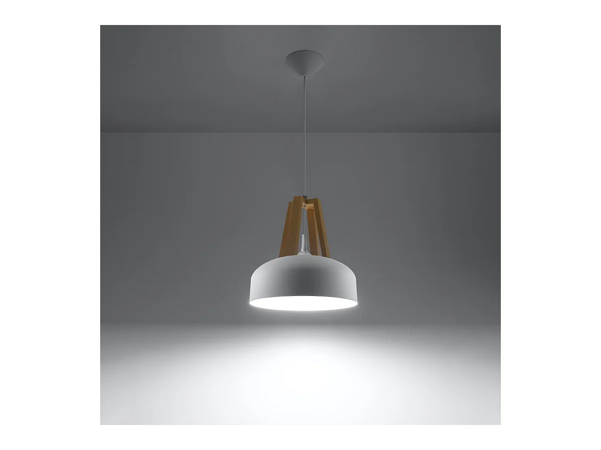 Lampes suspendues Solivo moderne en acier/bois - 1 sources lumineuses 3000K - L.30 x H.85 cm - blanc/bois naturel