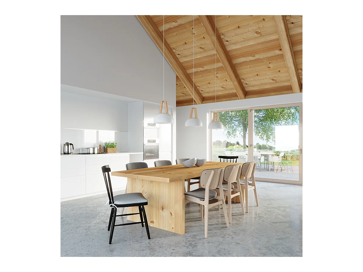 Lampes suspendues Solivo moderne en acier/bois - 1 sources lumineuses 3000K - L.30 x H.85 cm - blanc/bois naturel