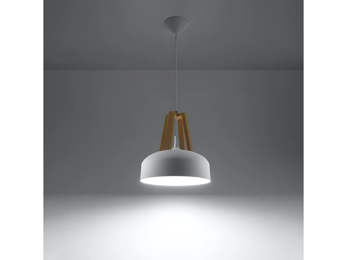 Lampes suspendues Solivo moderne en acier/bois - 1 sources lumineuses 3000K - L.30 x H.85 cm - blanc/bois naturel