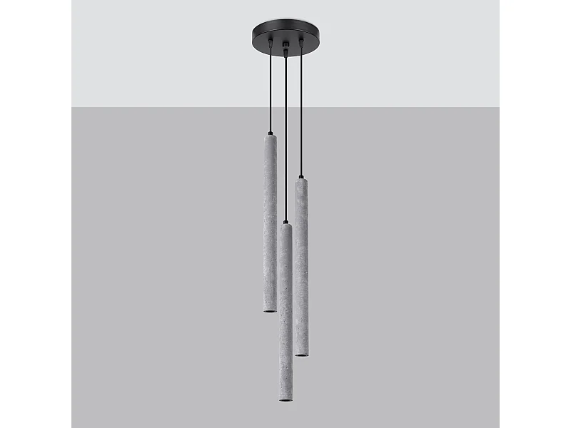 Lampes suspendues Brill moderne en béton - 3 sources lumineuses 4000K - L.19,5 x H.115 cm - gris