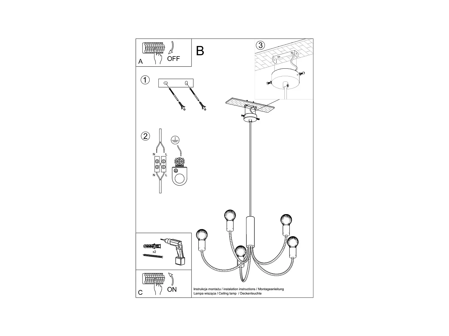 Lampadari Minimo moderno di acciaio - 3 sorgenti luminose 4000K - L.45 x A.100 cm - nero