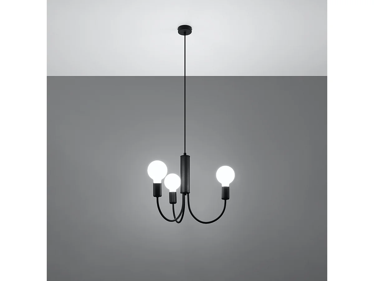 Lustres Minimo moderne en acier - 3 sources lumineuses 4000K - L.45 x H.100 cm - noir