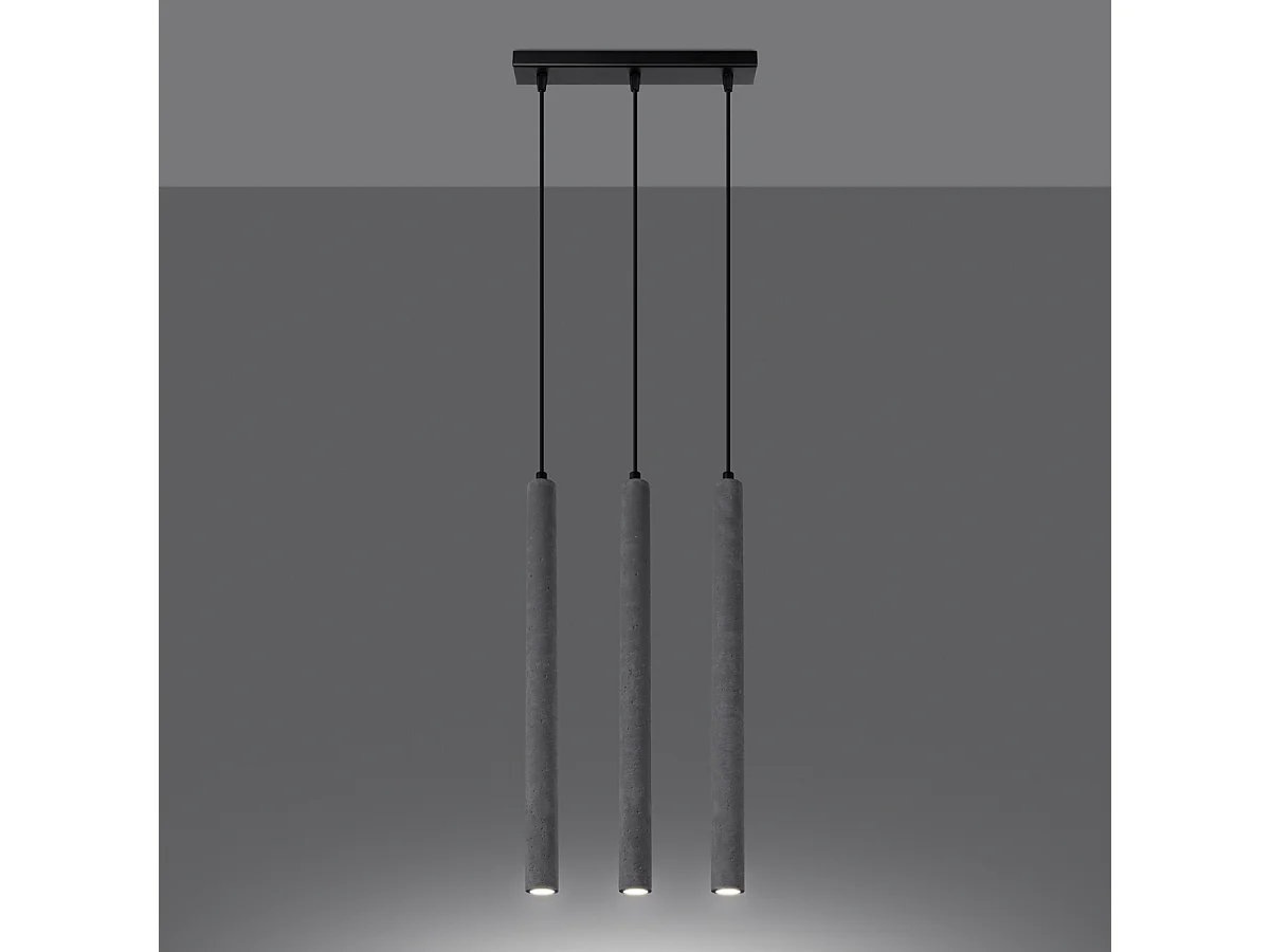 Lampes suspendues Brill moderne en béton - 3 sources lumineuses 4000K - L.30 x H.110 cm - gris