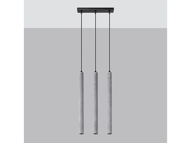 Lampes suspendues Brill moderne en béton - 3 sources lumineuses 4000K - L.30 x H.110 cm - gris