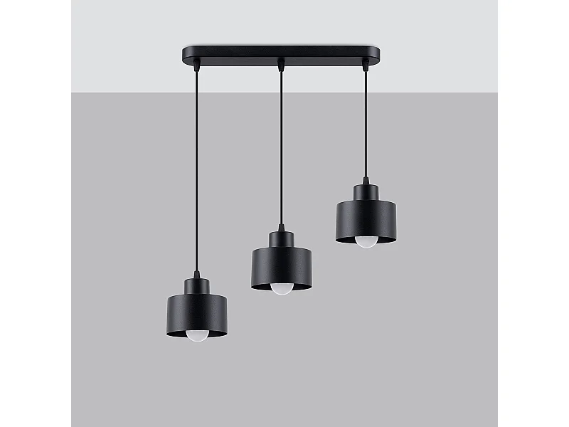 Lampade a sospensione Zavros moderno di acciaio - 3 sorgenti luminose 4000K - L.46 x A.110 cm - nero