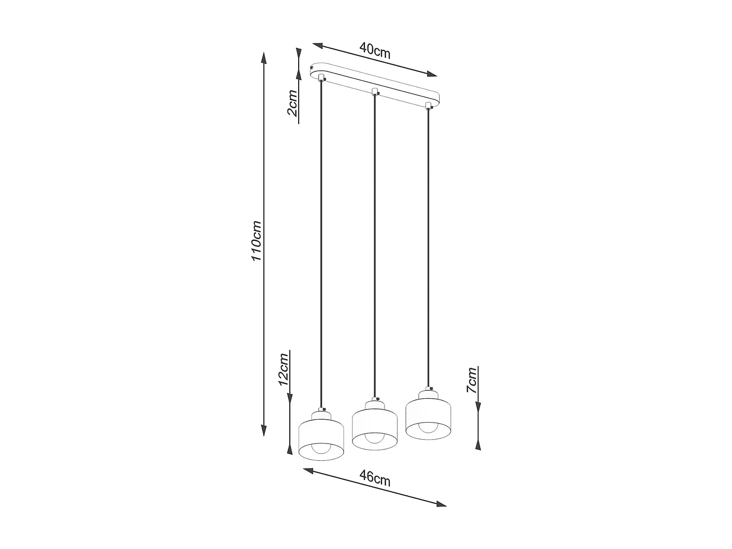 Lampes suspendues Zavros moderne en acier - 3 sources lumineuses 4000K - L.46 x H.110 cm - noir