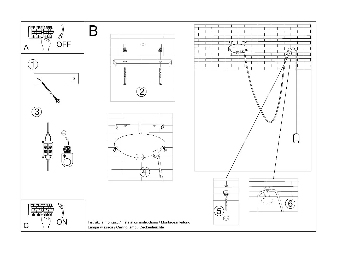 Lampes suspendues Speis grenier en tissu/acier - 1 sources lumineuses 4000K - L.300 x H.150 cm - noir