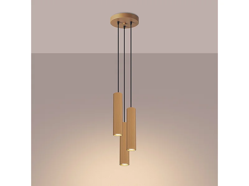 Hanglamp Gloow minimalistisch van  - 3 lichtbronnen 3000K - L.19,5 x H.108 cm - gouden