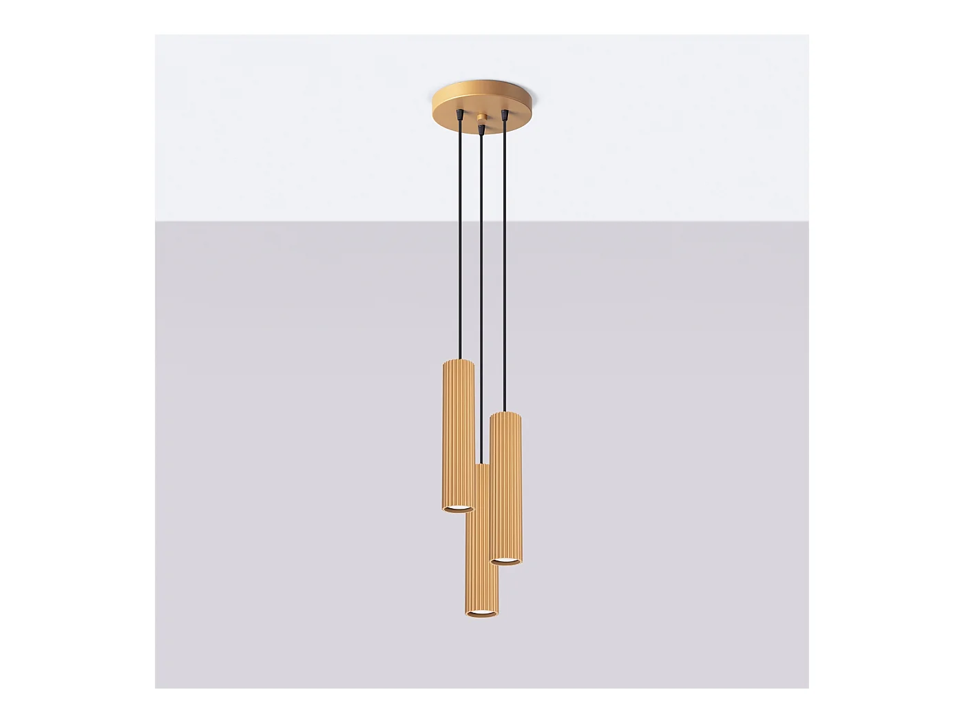 Hanglamp Gloow minimalistisch van  - 3 lichtbronnen 3000K - L.19,5 x H.108 cm - gouden