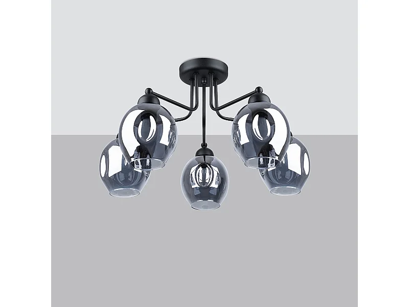 Lustres Allivon moderne en acier - 5 sources lumineuses 4000K - L.59 x H.36 cm - noir