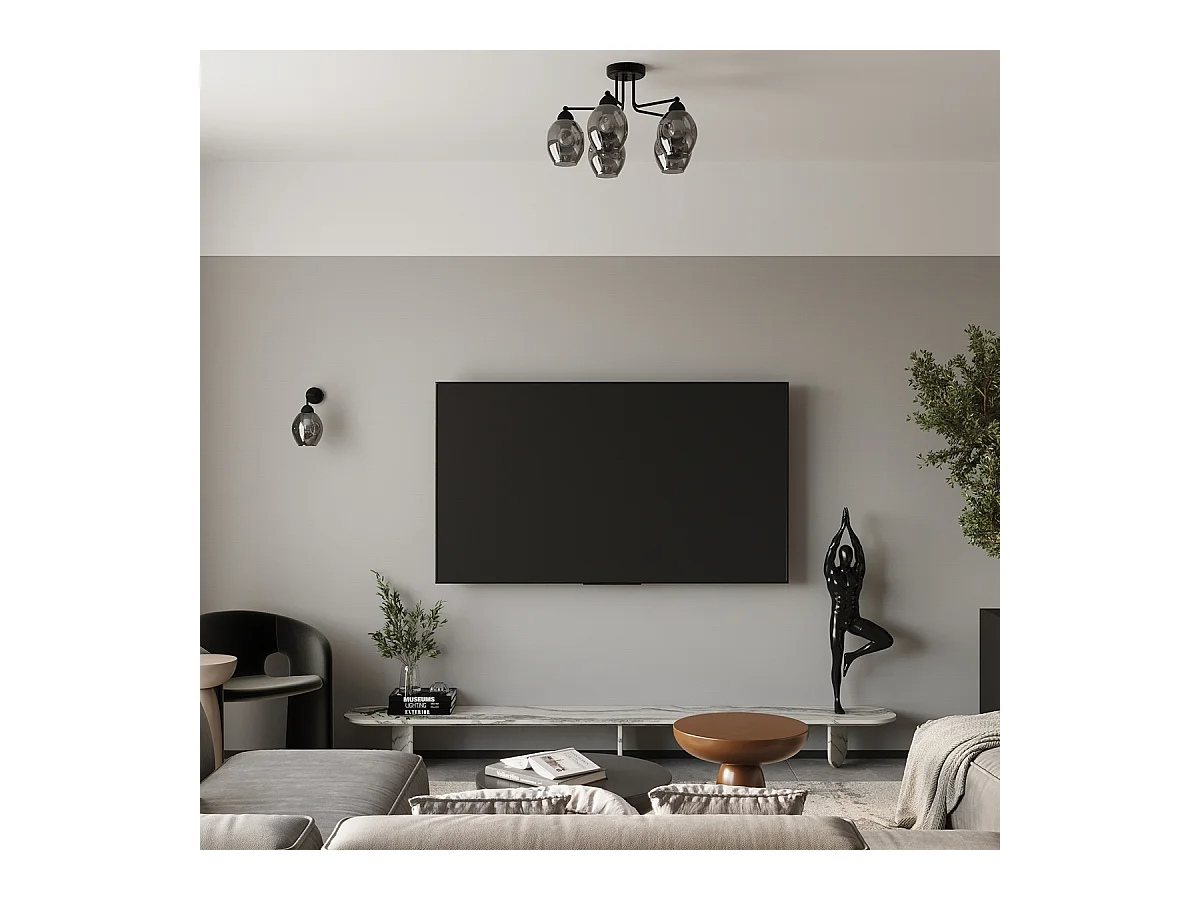 Lustres Allivon moderne en acier - 5 sources lumineuses 4000K - L.59 x H.36 cm - noir