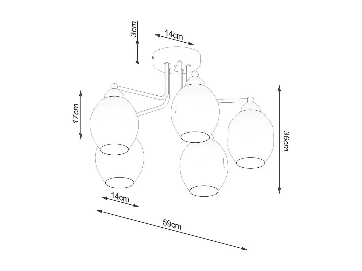 Lustres Allivon moderne en acier - 5 sources lumineuses 4000K - L.59 x H.36 cm - noir
