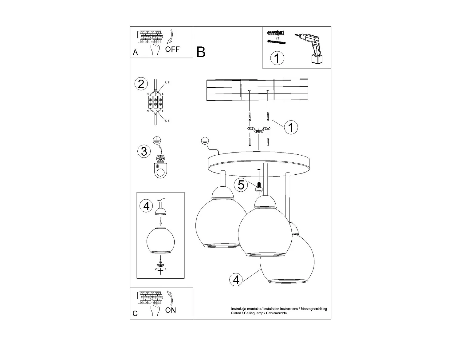 Lustres Zelaro moderne en acier - 3 sources lumineuses 3000K - L.35 x H.35 cm - noir